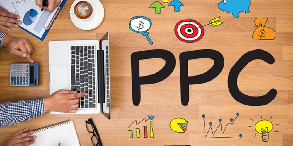 image shown professionals working on PPC strategy with visuals of financial growth, targeting, and digital marketing tools , ppc agency in australia